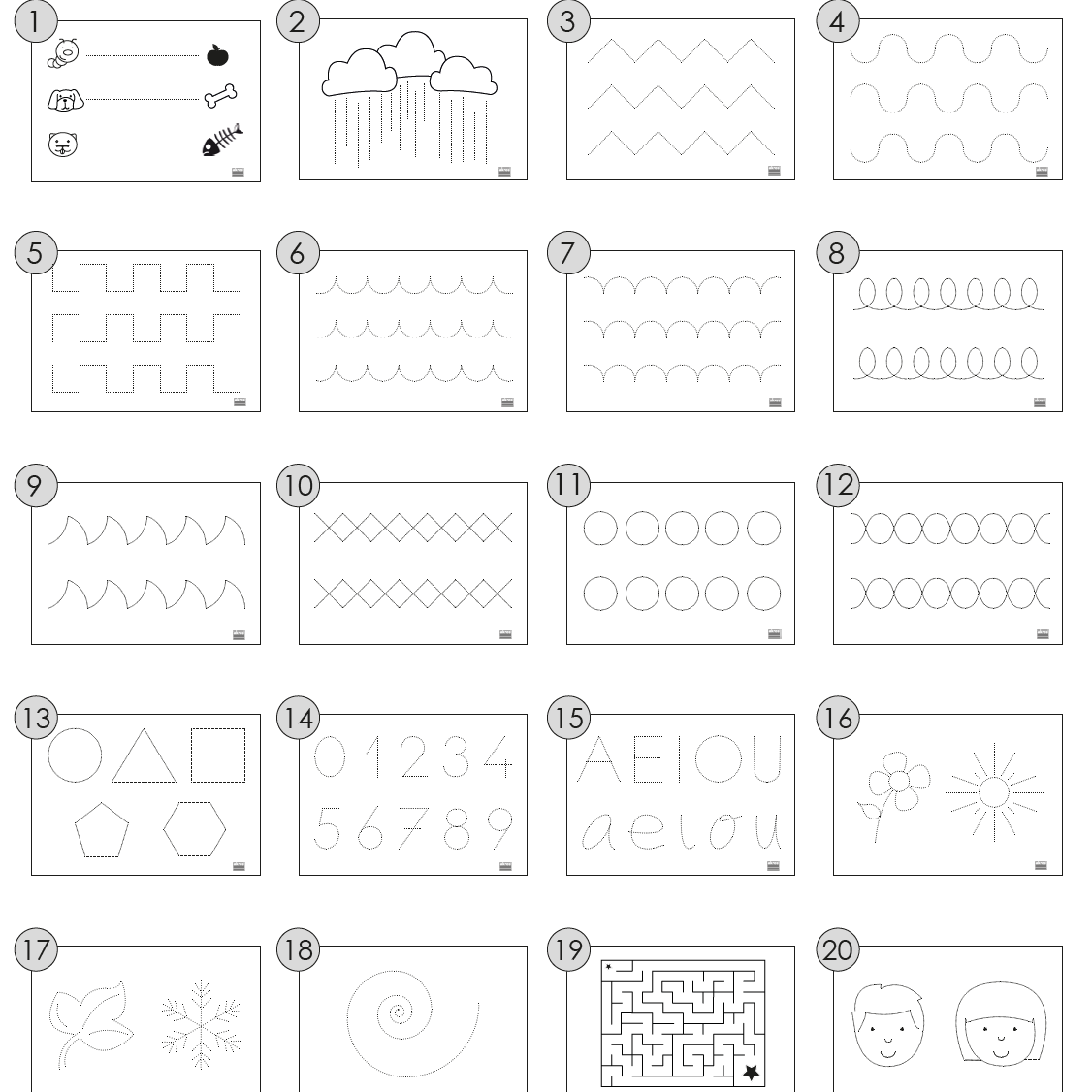 Perforācijas tāfele, rakstītprasmes attīstībai, komplekts -4gab